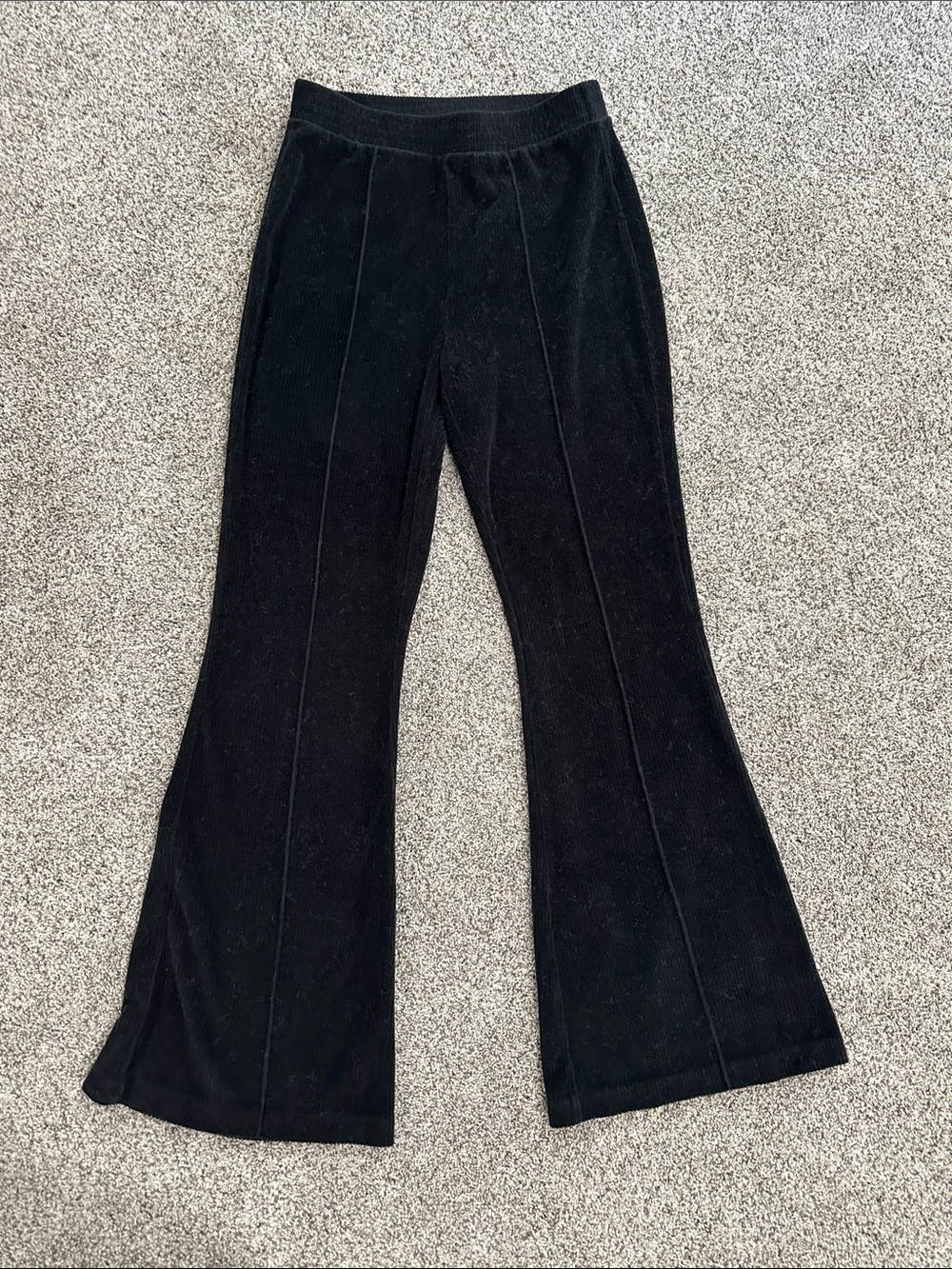 aerie Black Flared Knit Pants, ribbed